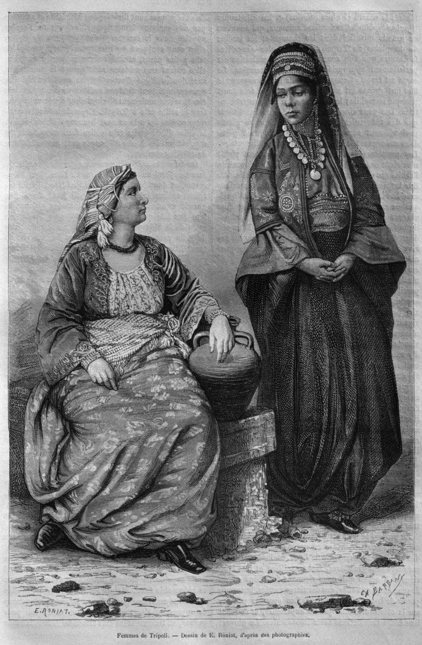Ženy z Tripolisu, dnes ze Sýrie. Cestuje po Fénicii, Libanonu a Judeji. 1875-1880 Louis Charles Emile Lortet, 1884 (č. rytina) od French School