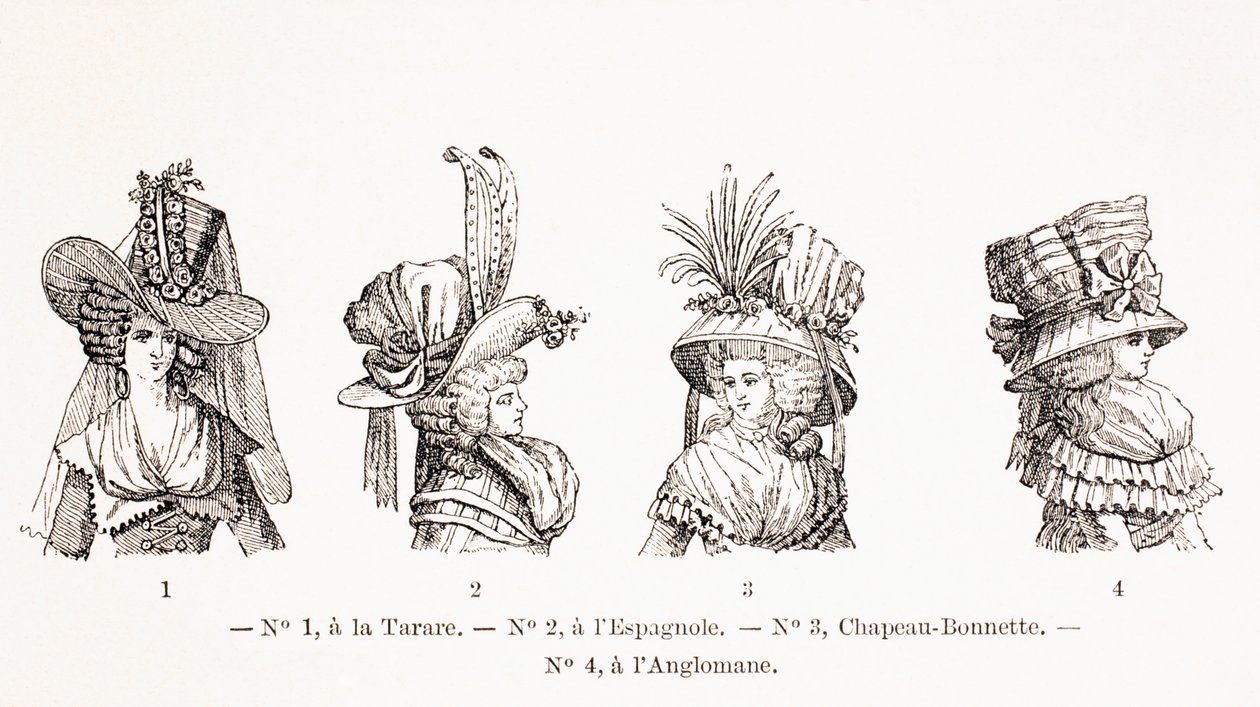 Styly dámských klobouků 18. století, 1875 od French School