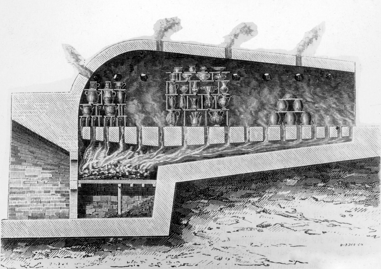 Dřevěná pec na pečení keramiky, 1882 od French School