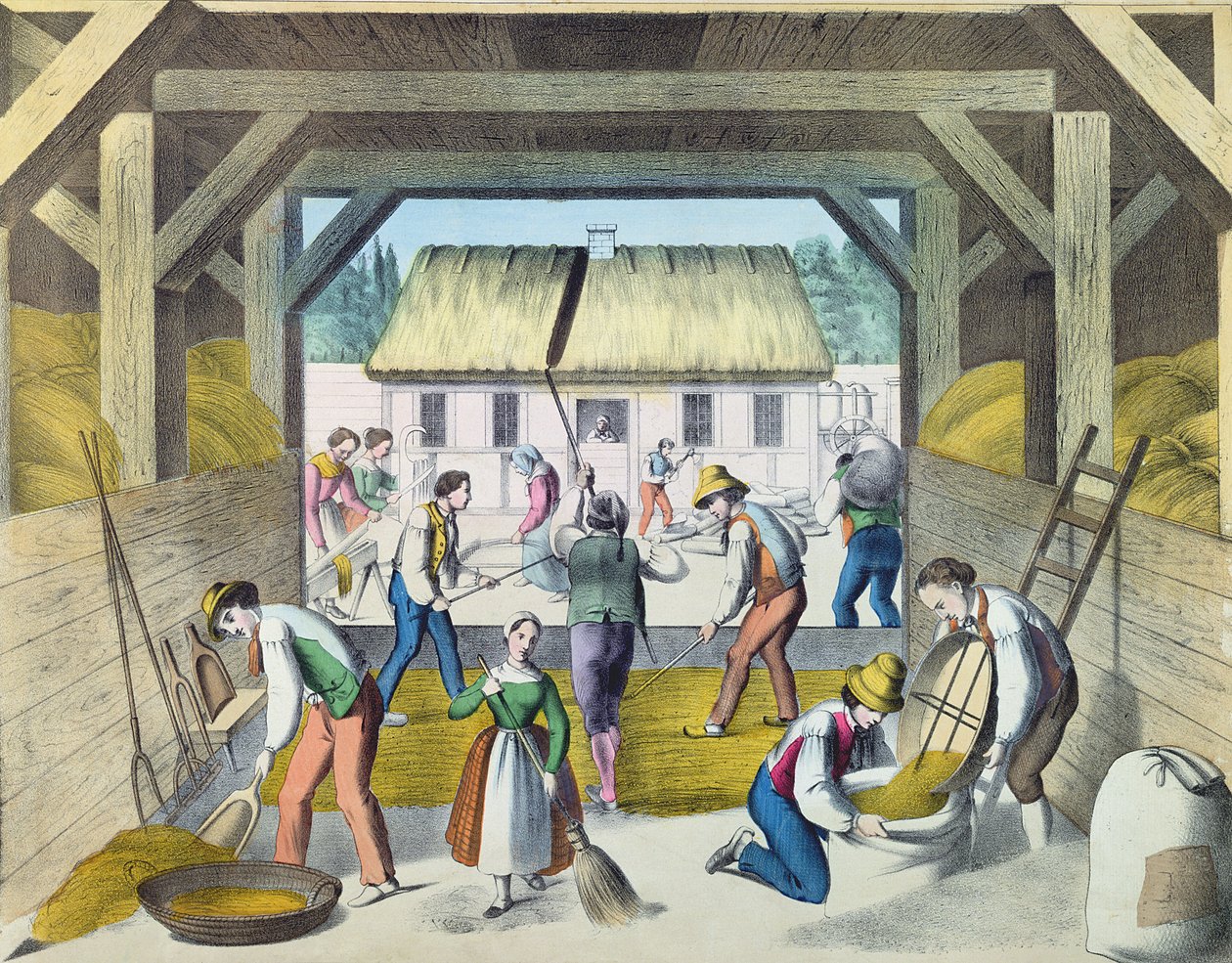 Práce na hospodářském dvoře, pravděpodobně ve východní Francii, 2. polovina 19. století od French School