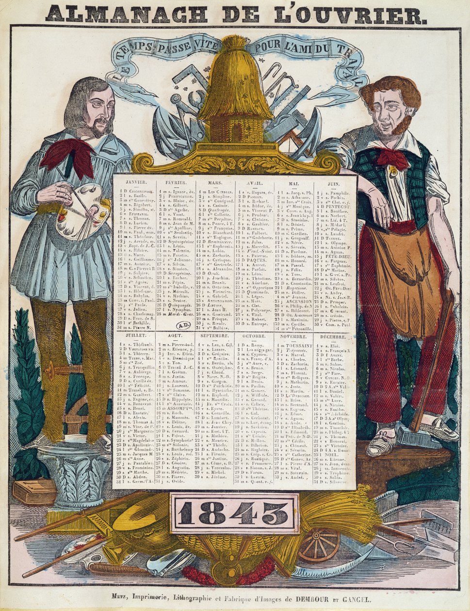 Dělnický kalendář na rok 1843 od French School