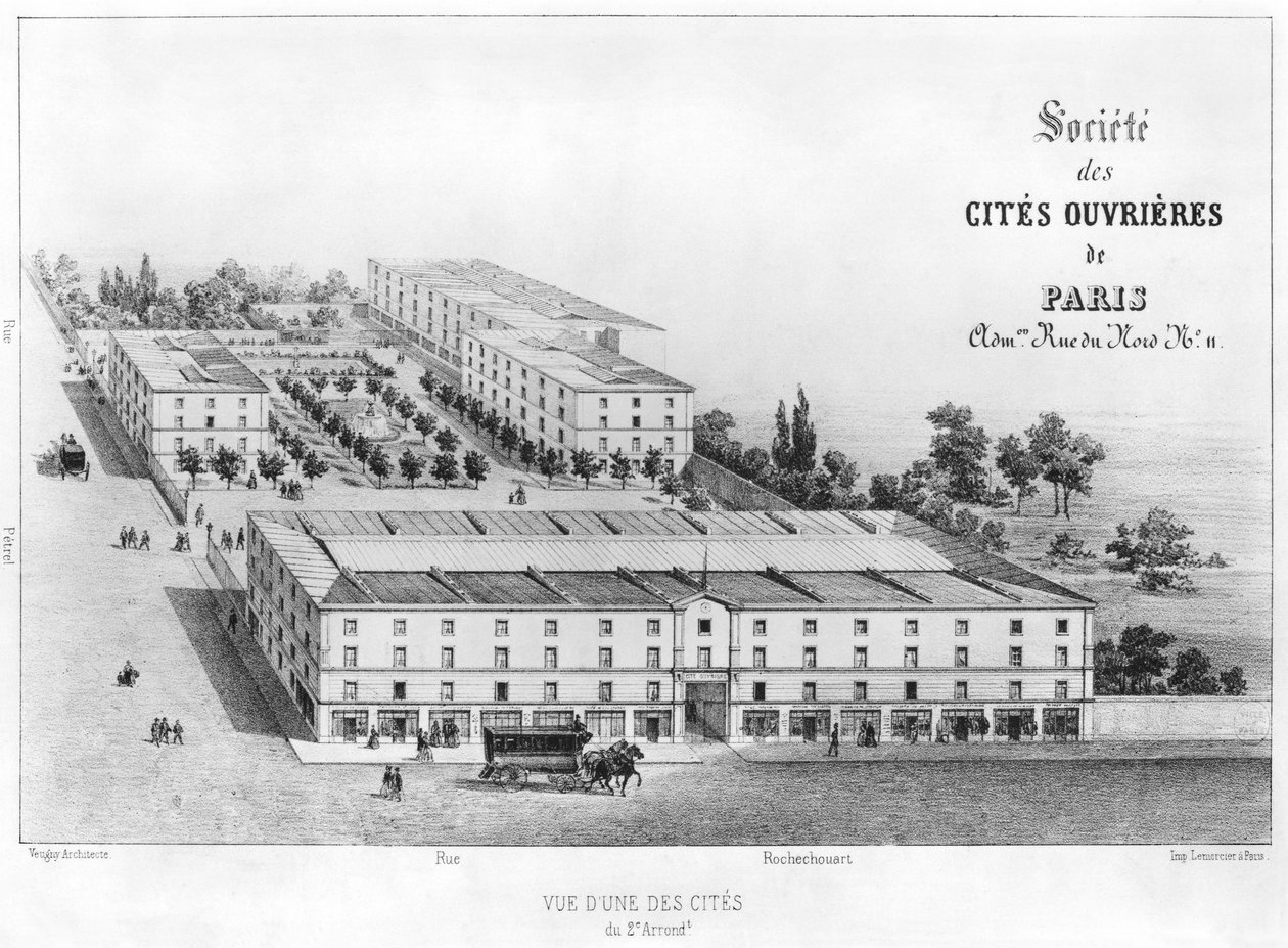 Dělnické sídliště, 58 rue Rochechouart, Paříž, kolem roku 1870 od French School