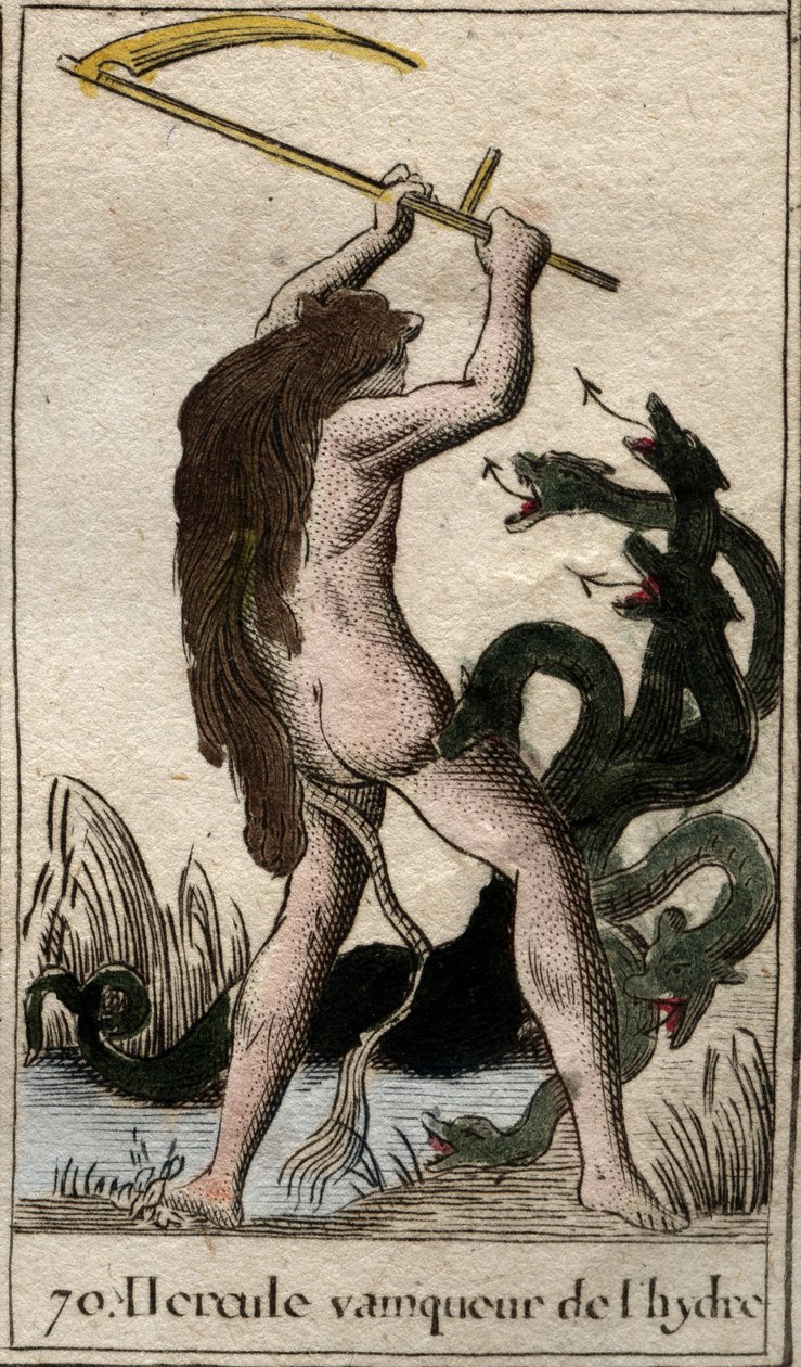 Díla Herkula: „“Hercules zabíjející lernajskou hydru““ (Héraklova práce, Herkules zabíjející lernajskou hydru) Z „“ Mytologie mládí“ od Pierra Blancharda 1803. od French School