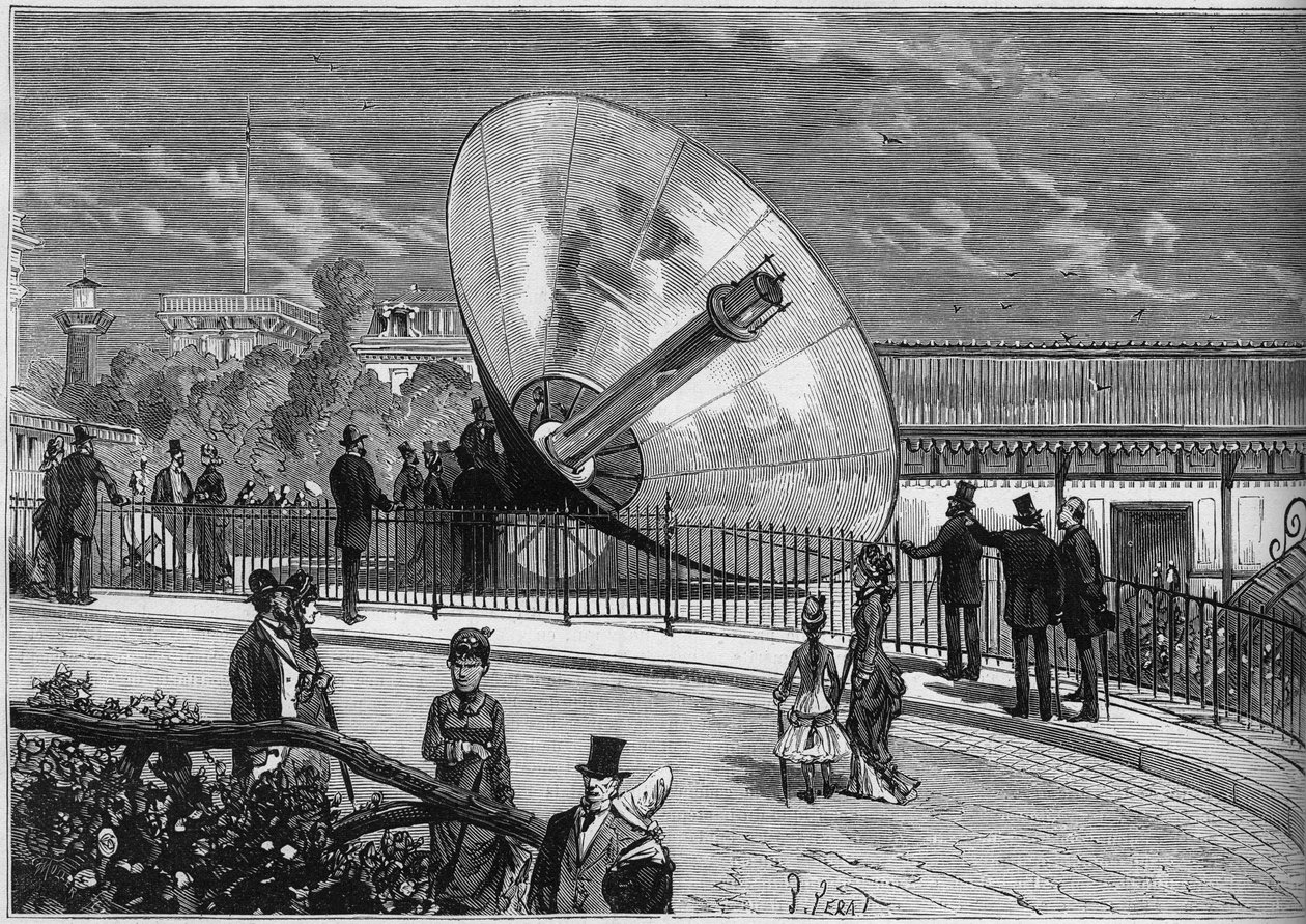 Světová výstava 1878 v Paříži: solární pec vynalezená Augustinem Mouchotem (1823-1912). Rytina v „“ Le Monde Illustré““ č. 1125 z 19. října 1878. od French School