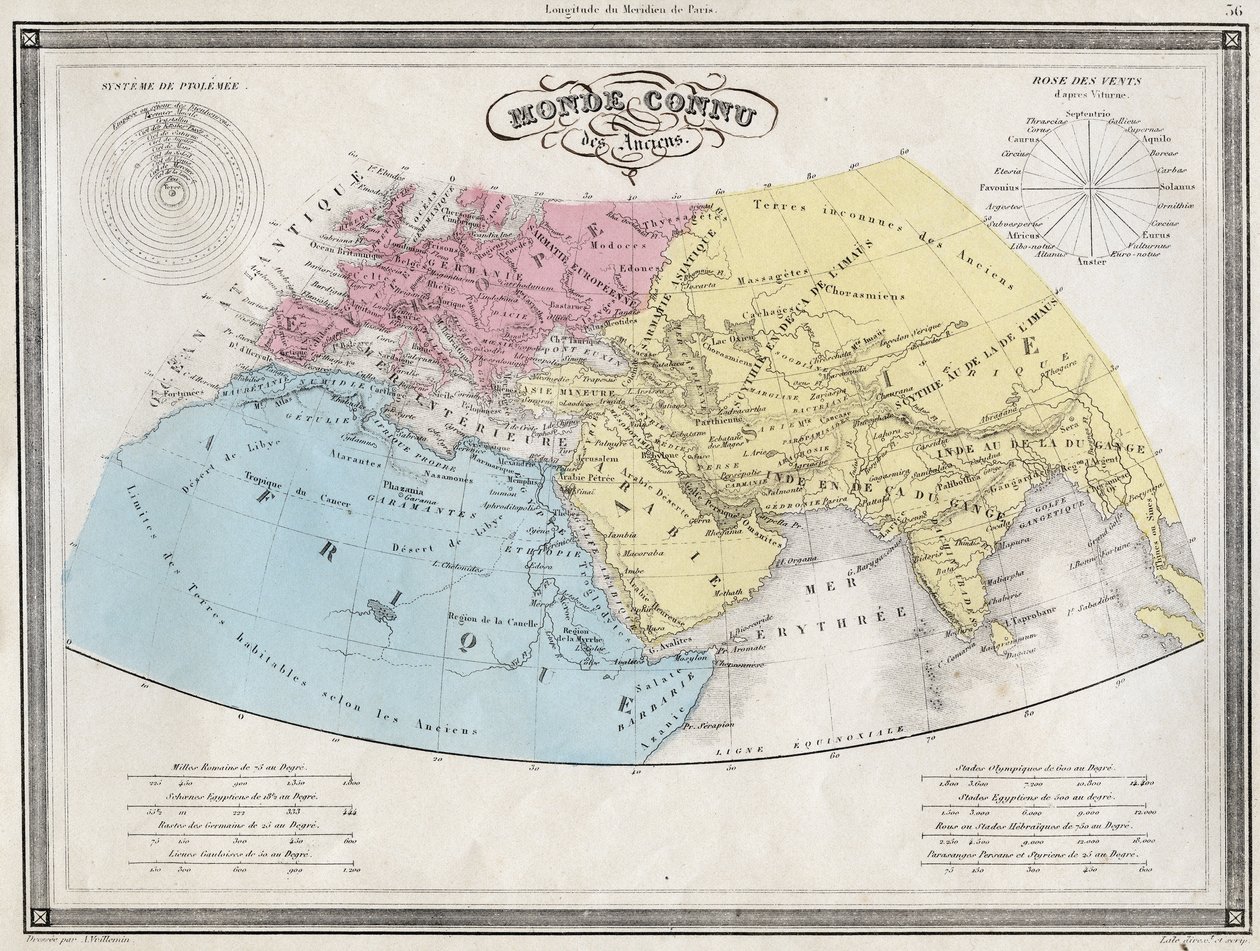 Svět známý starověku - Deska extrahovaná z „Univerzálního atlasu starověké a moderní geografie pro použití obytných škol“ od Vuillemina - ca. 1845 od French School