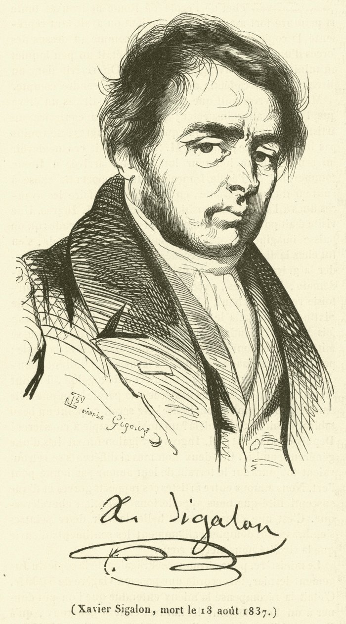 Xavier Sigalon, zemřel 18. srpna 1837 (rytina) od French School