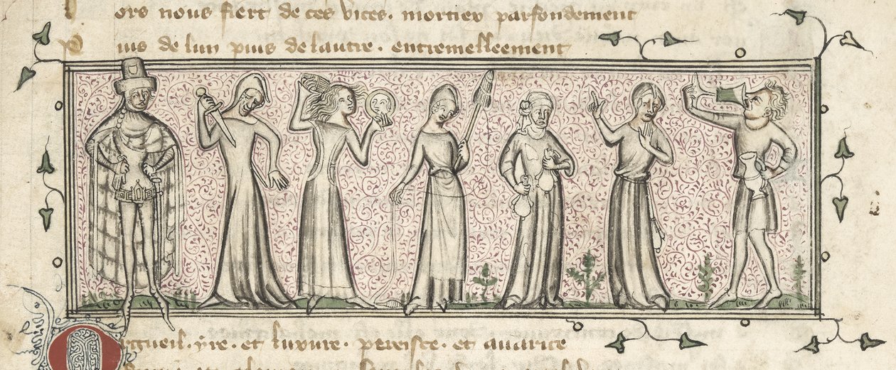 Yates Thompson 21, f. 165, Sedm smrtelných hříchů, kolem roku 1380 (vellum) od French School