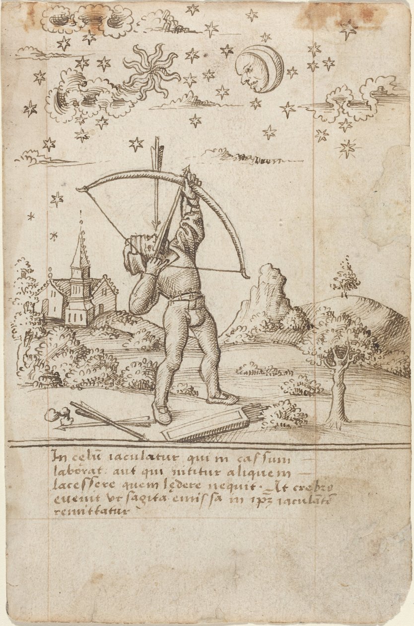 Střílíš na nebe [fol. 9 recto], asi 1512-1515 (pero a tuš) od French School