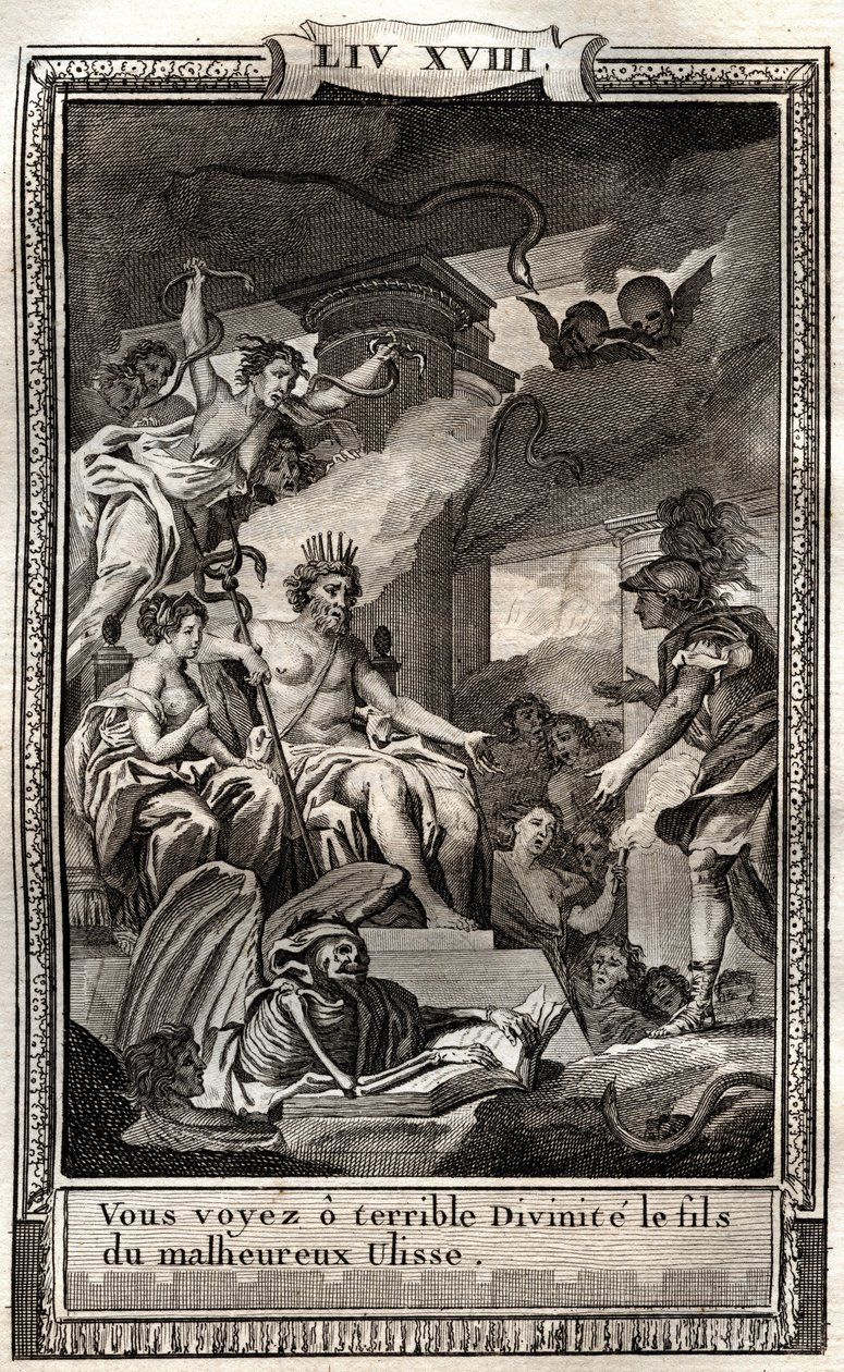 Vidíte strašlivého božského syna zlého Ulisse - rytina z roku 1798 od Monneta v „Les Aventures de Telemaque, fils d