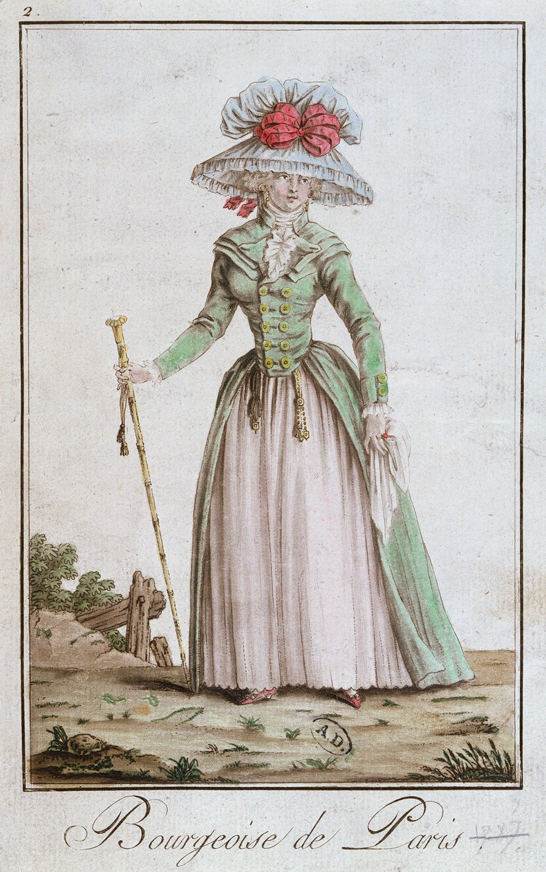 Mladá pařížská buržoazní žena ve vycházkových šatech, 1787 od French School