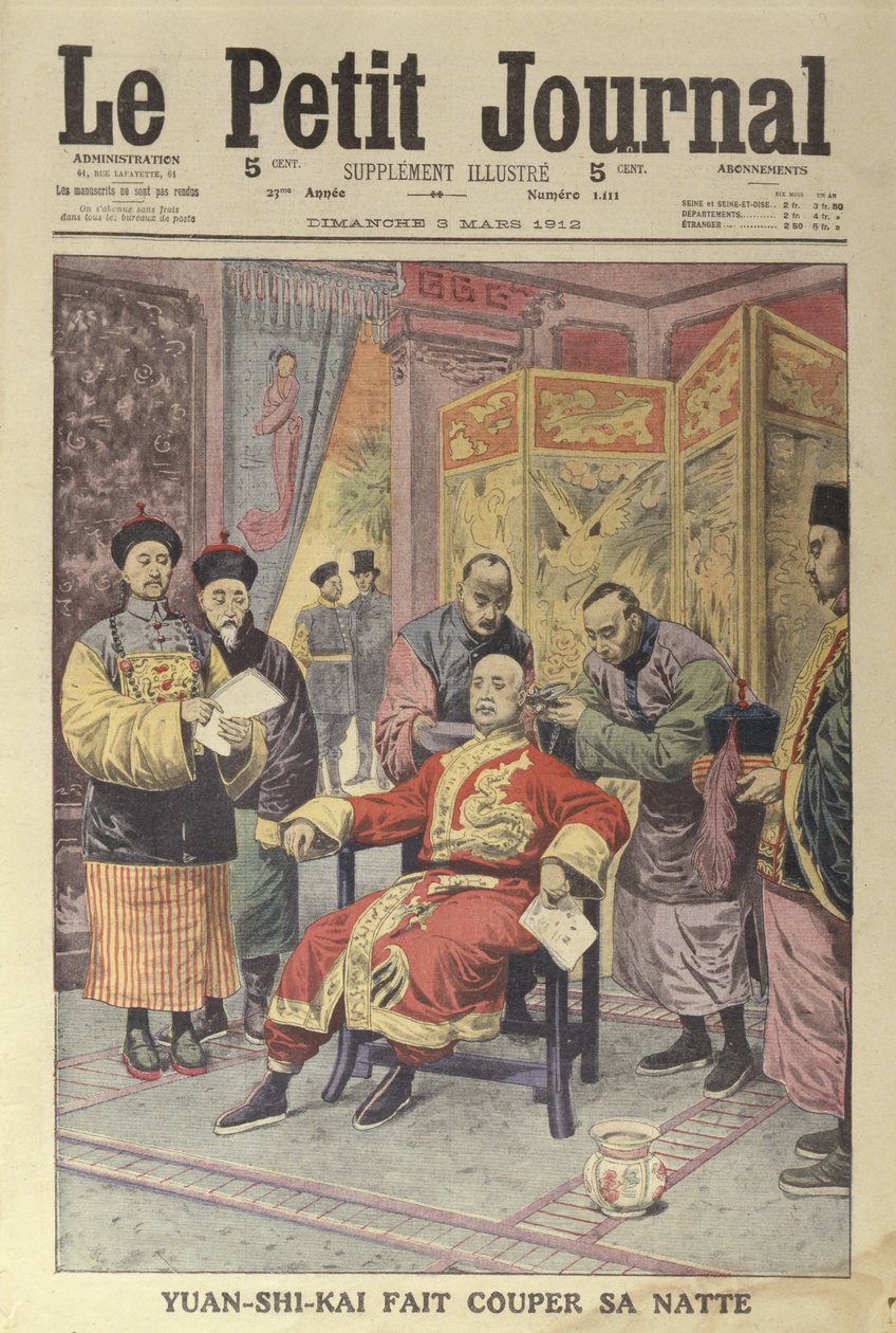 Yuan-Shi-Kai (1859-1916) s uříznutým copánkem, obálka Le Petit Journal, 3. března 1912 od French School