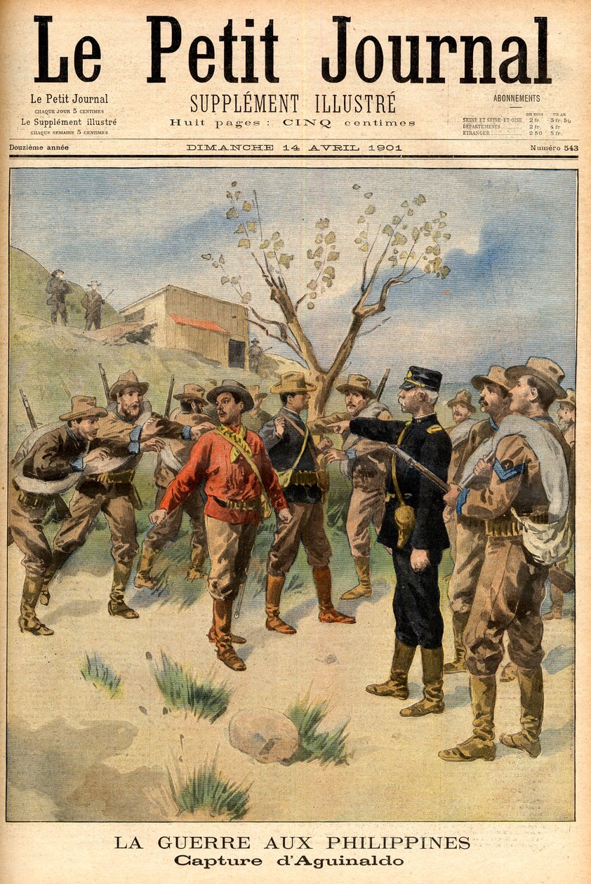 zatčení bojovníka za svobodu Emilia Aguinalda Titulní strana deníku „Le Petit Journal“ 14 od French School
