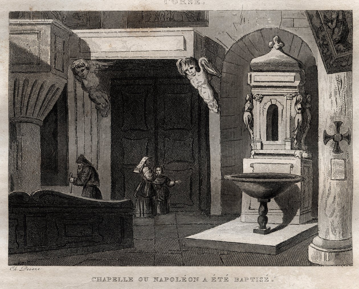 kaple, kde byl pokřtěn napoleon - kaple ou Napoleon a été baptise - Rytina z „“Itálie malebné““ – Historická a popisná malba Itálie“ od M. de Norvinse, Ch. Nodier 1834-1836. od French School