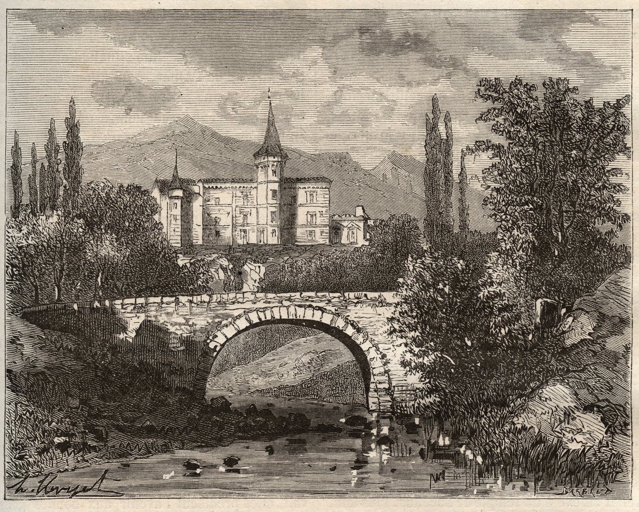 zámek de la rochelambert V údolí terminálu Haute-Loire (43) - rytina „La France illustrée: geografie, historie, statistická správa“ od V.-A. Sladově hnědá. 1884 od French School
