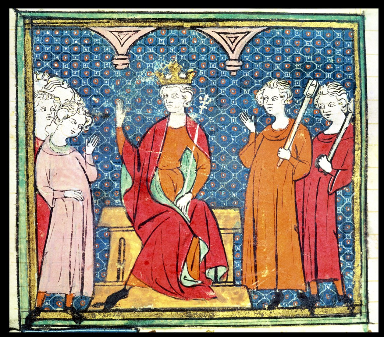 f.14v Childeric II. (asi 653-73), merovejský král Austrasie, z Grandes Chroniques de France, 1375-79 od French School