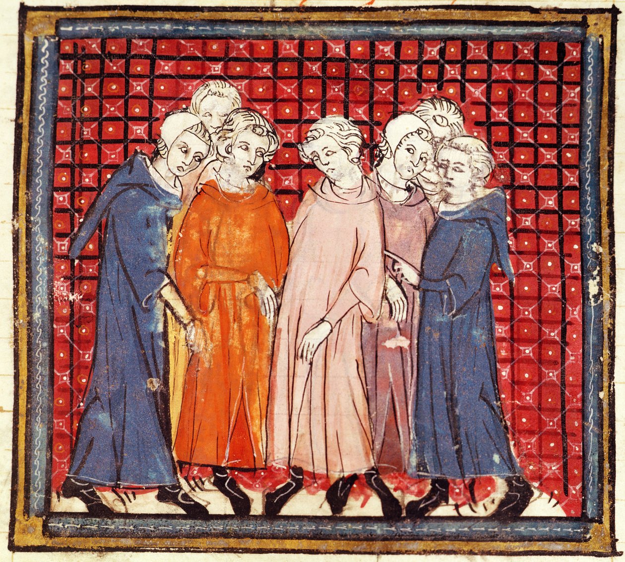 f.155r Šlechtici spiknutí proti králi Ludvíku Pobožnému, z Grandes Chroniques de France, 1375-79 od French School