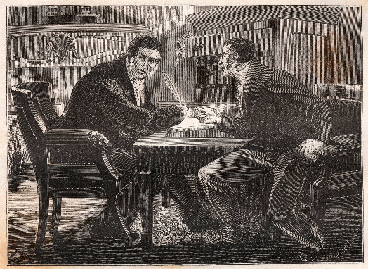 červencová monarchie - služba tří dnů - rozhovor mezi Andre Dupinem (1783-1865) a Jean-Charlesem (Jean-Charles) Persilem (1785-1870) - 1834 - rytina od French School