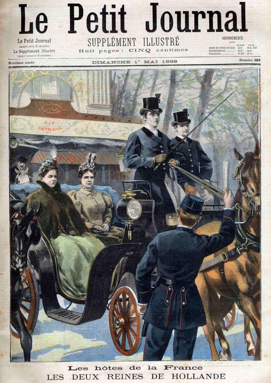 malý deník neděle 1. května 1898: Hostitelé Francie: dvě královny Holandska: Emma (2. manželka krále Willema III.) (Emma Nizozemská (1858-1934) a její dcera Wilhelmina (1880-1962) - The 2 královny Holandska ve Francii: královna Emma a její od French School