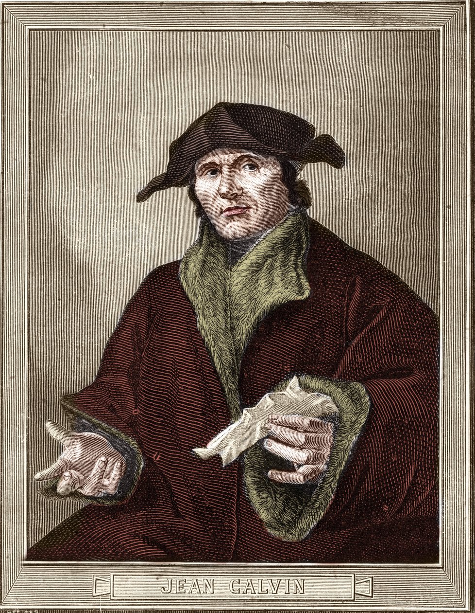 portrét Jeana Calvina (1509-1564), francouzského náboženského reformátora a spisovatele. od French School