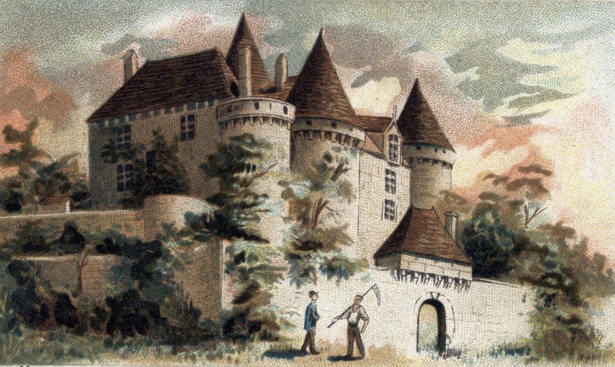 pohled na hrad Fenelon v Dordogne. od French School