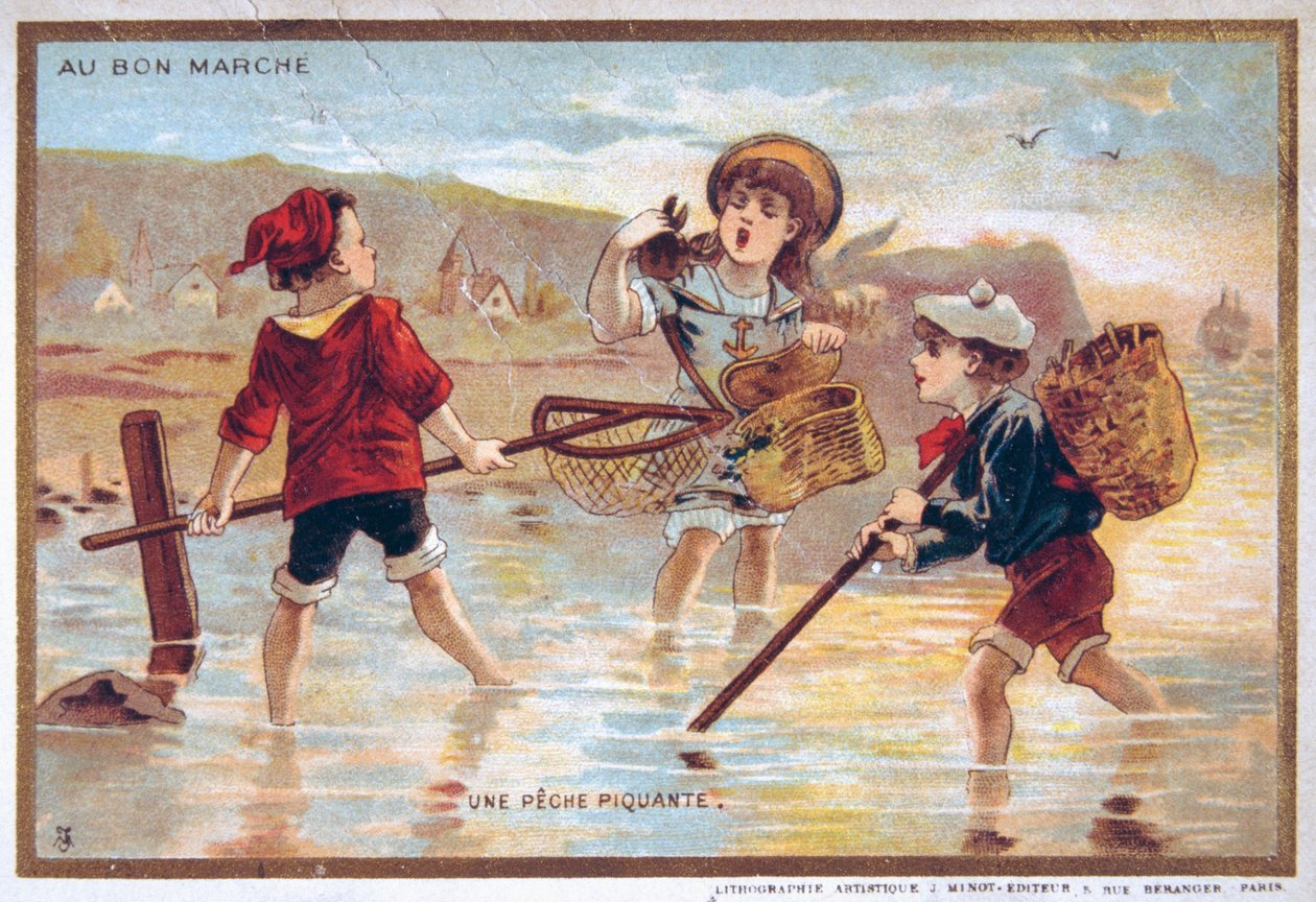 historická pohlednice s motivem dětí na pláži od French School