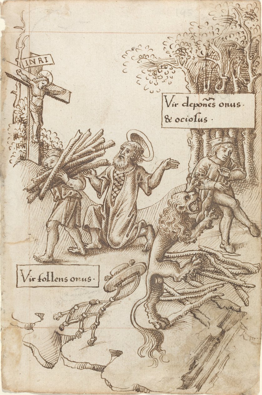 "Pomozte tomu, kdo bere své břemeno, ne tomu, kdo je pokládá" [fol. 31 recto] od French early 16th Century