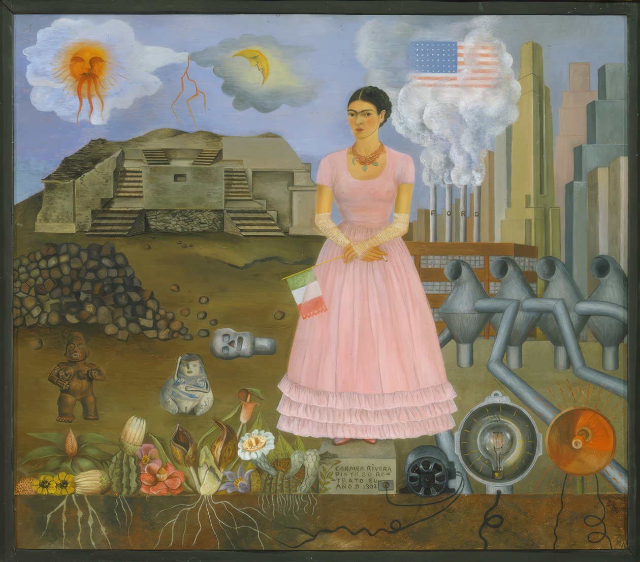 Autoportrét na hranici mezi Mexikem a Spojenými státy americkými od Frida Kahlo