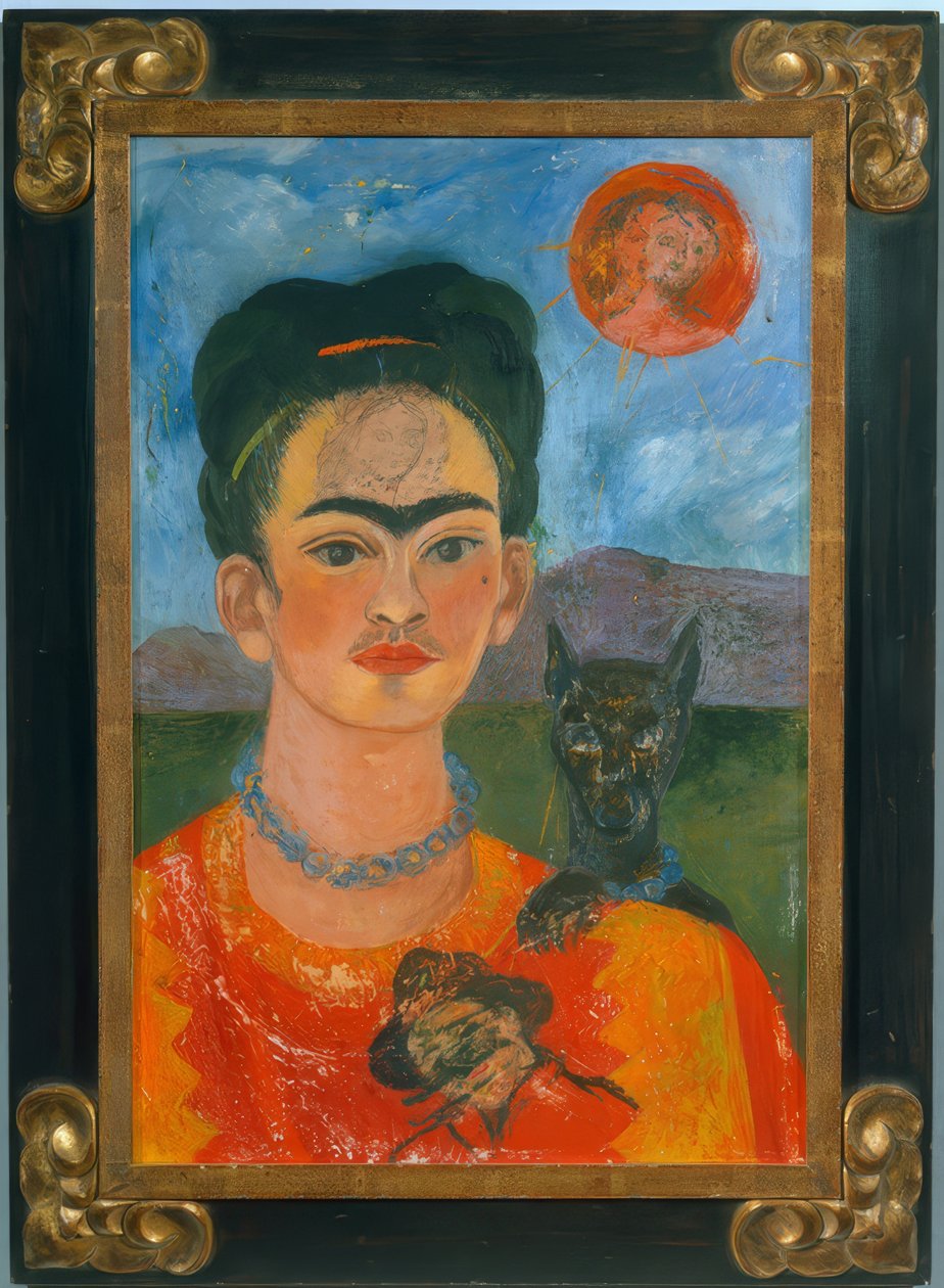 Autoportrét s portrétem Diega na hrudi... od Frida Kahlo
