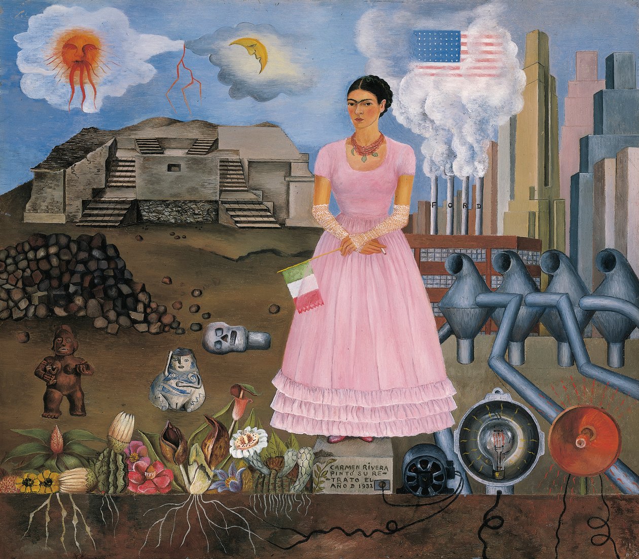 Autoportrét na hranici mezi Mexikem a USA od Frida Kahlo
