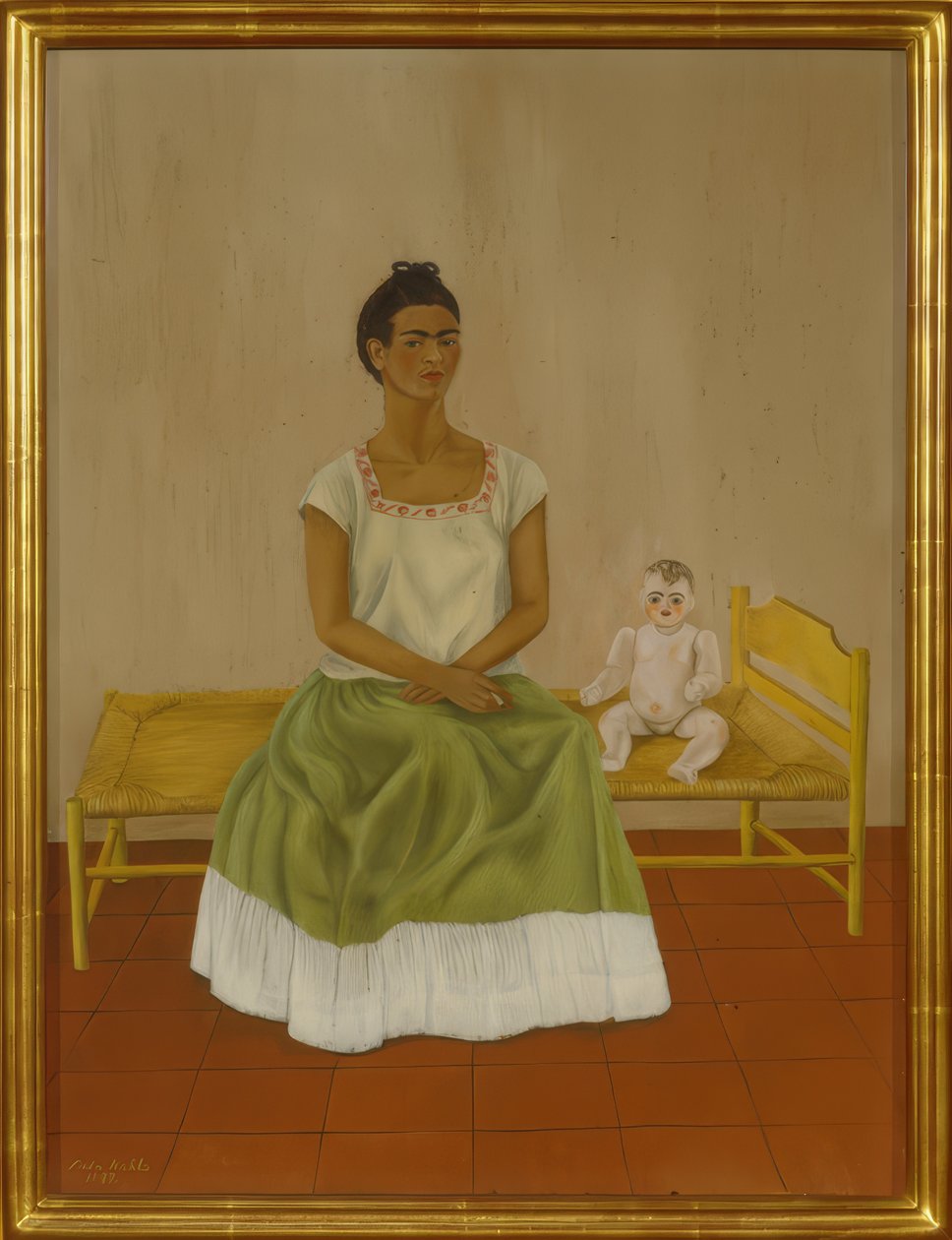 Autoportrét s postelí od Frida Kahlo