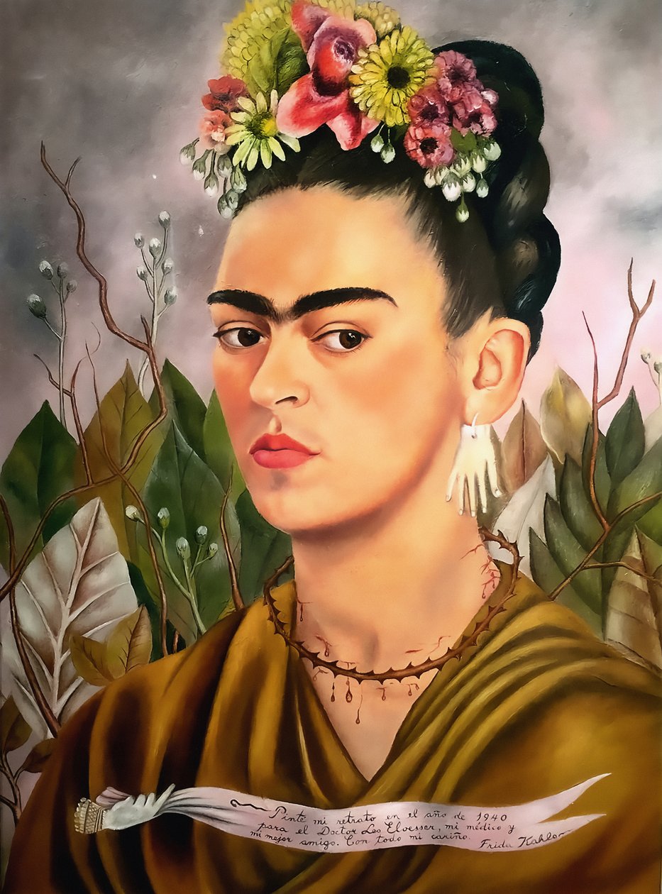 Autoportrét, věnovaný Dr. Eloesserovi od Frida Kahlo