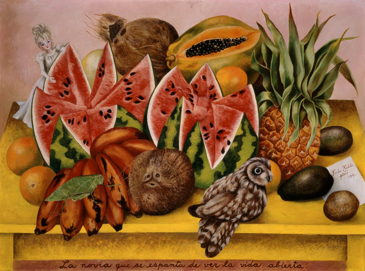 Nevěsta vyděšená z pohledu na otevřený život od Frida Kahlo