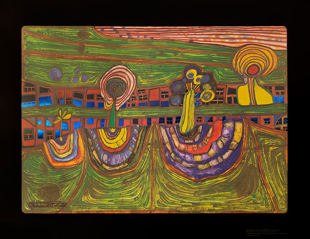Řada předměstských domů od Friedensreich Hundertwasser
