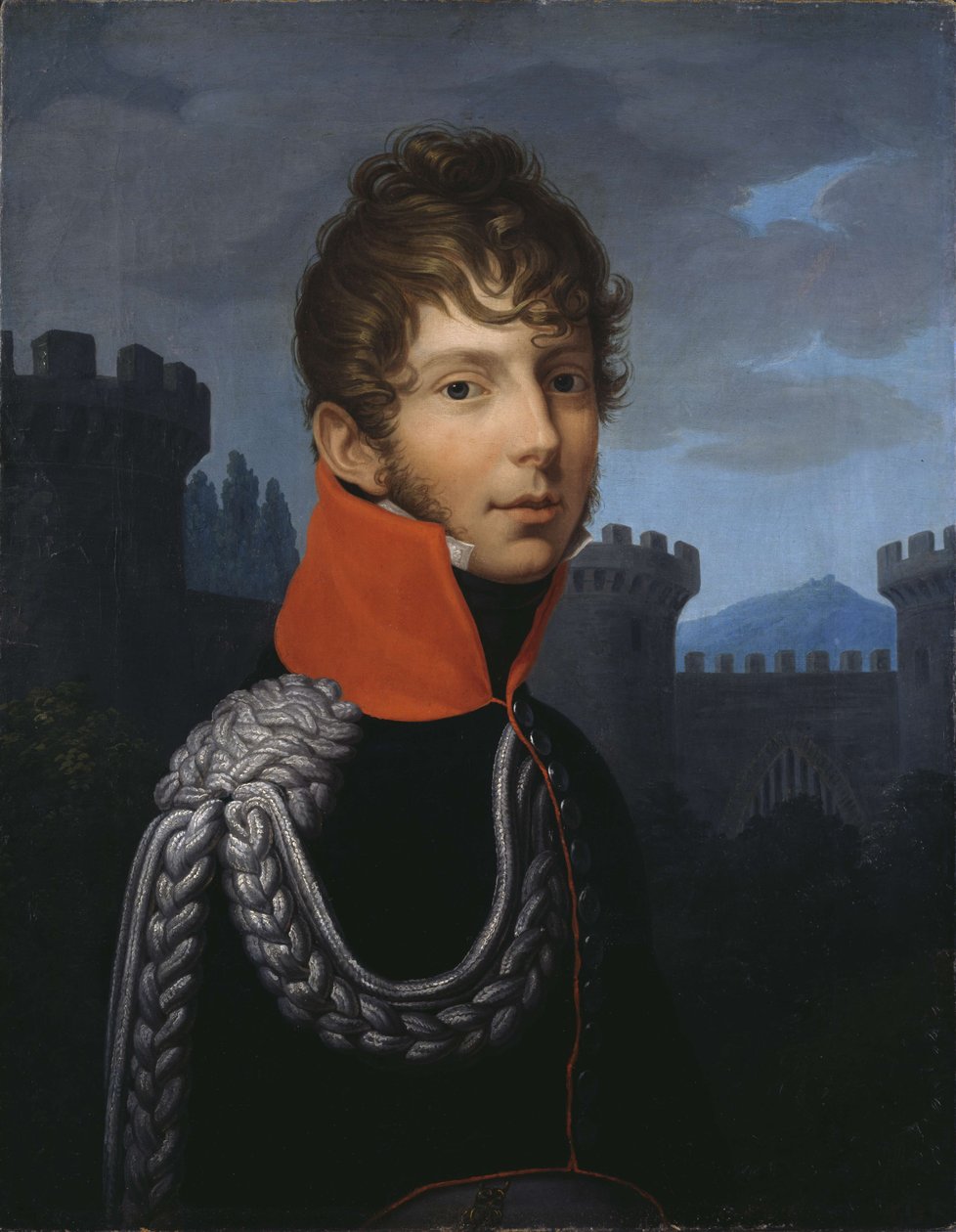 Portrét kapitána Wilhelma Friedricha Ernsta von Dalwigka ke sledování hradu od Johann Friedrich Bury