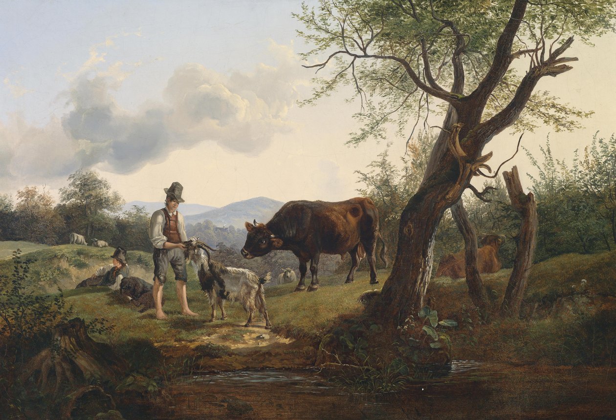 Ovčák s kozlíkem od Friedrich Gauermann