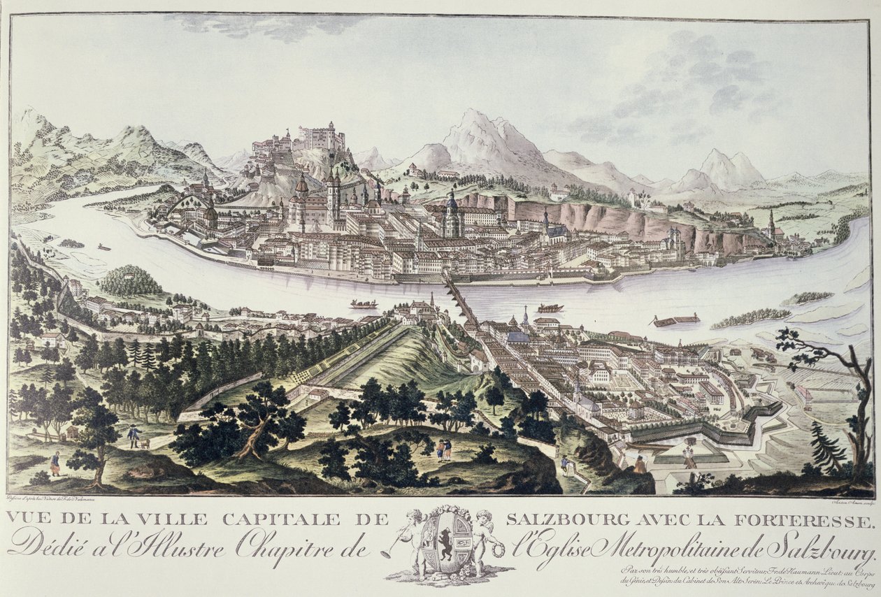 Pohled na hlavní město a pevnost Salcburk, věnované slavné kapitule metropolitního kostela Salcburku, 1791 od Friedrich Gotthard Naumann