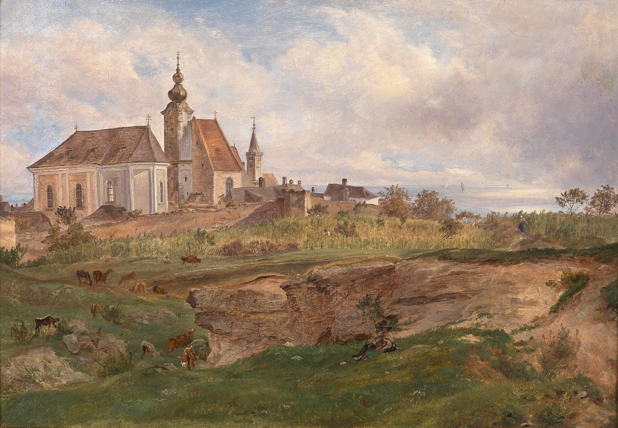 Pohled na Fischerkirche v Rustu u Neziderského jezera od Friedrich Loos