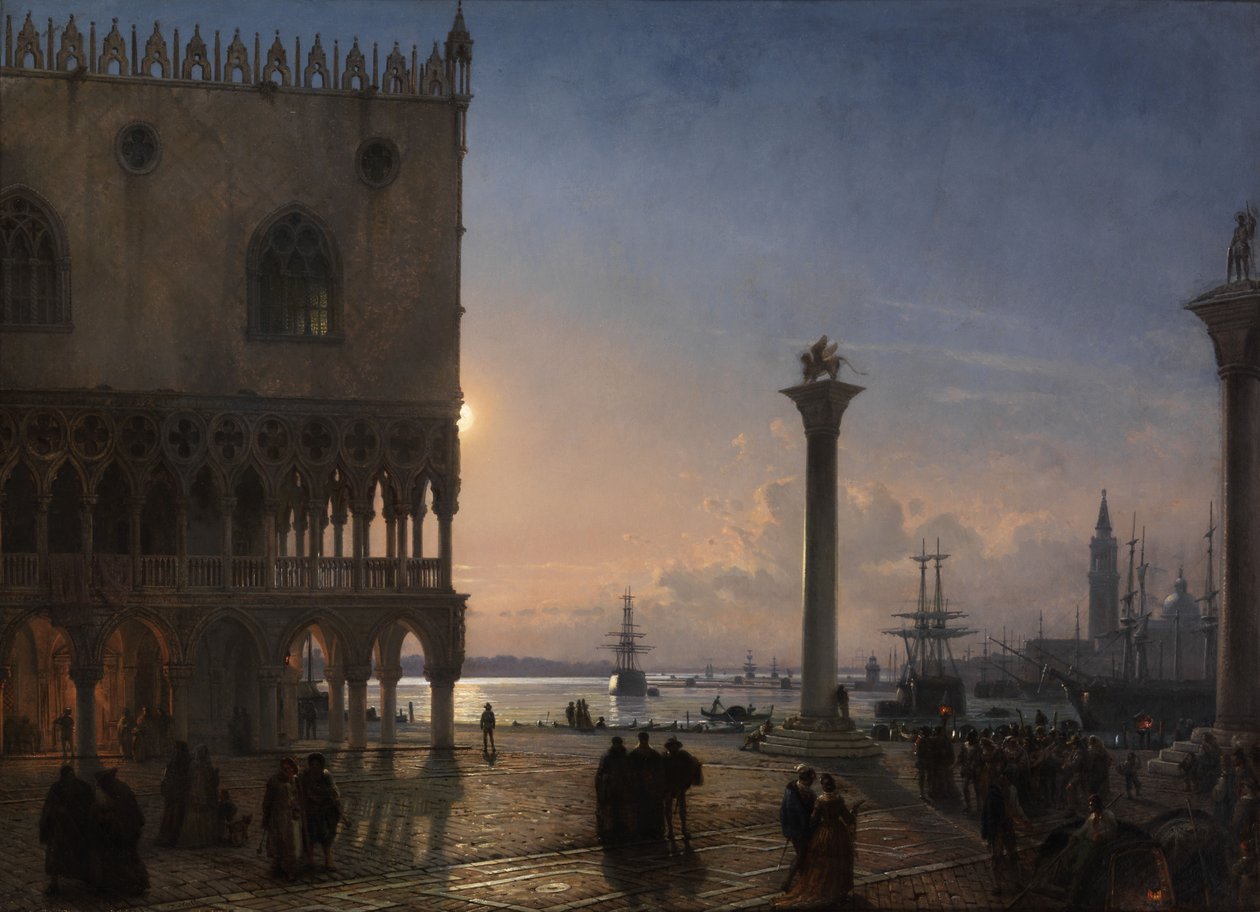 Měsíční pohled na Piazza San Marco směrem k San Giorgio Maggiore od Friedrich Nerly