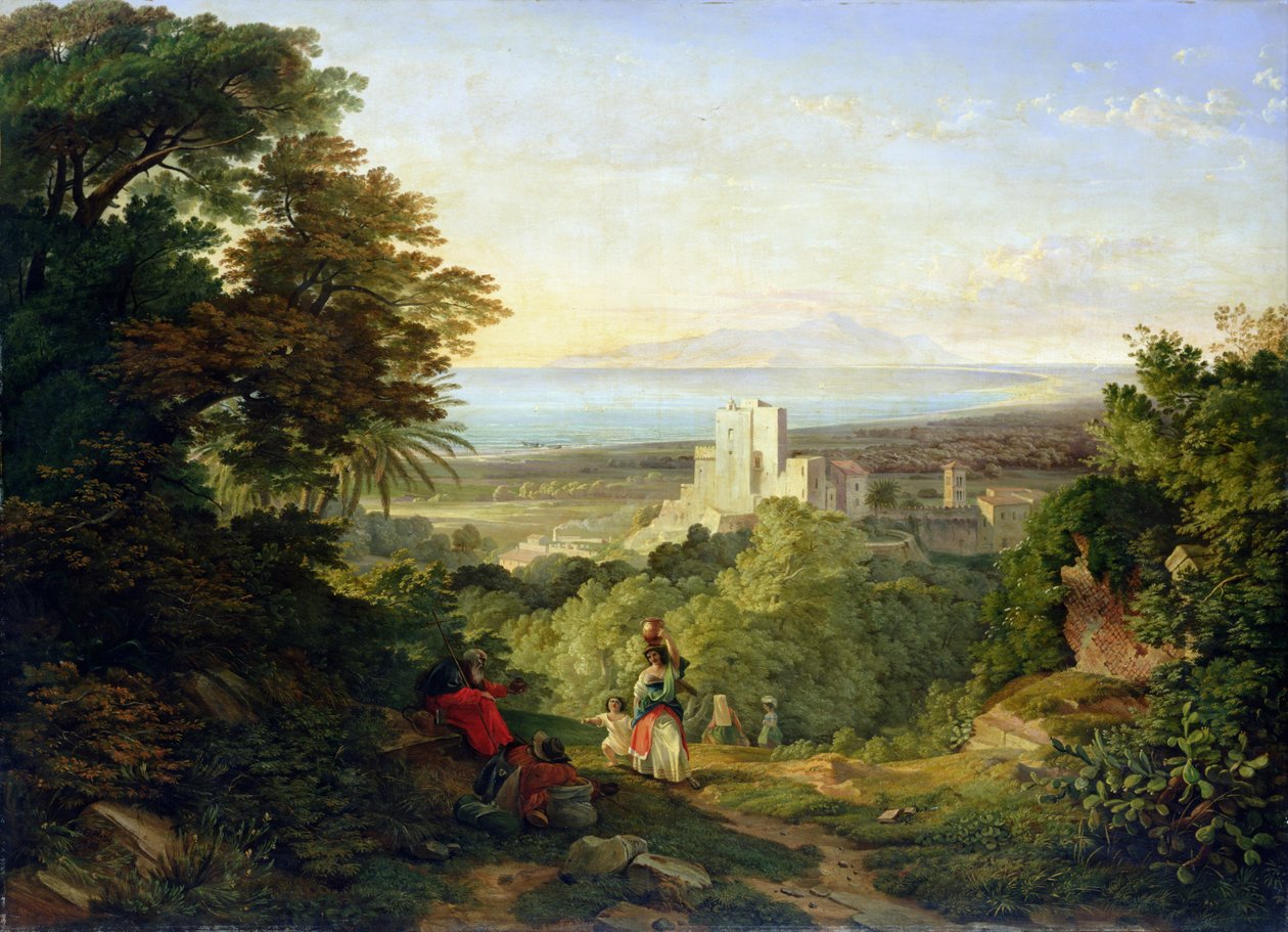 Pohled na Terracina a Monte Circeo, 1833 od Friedrich Nerly