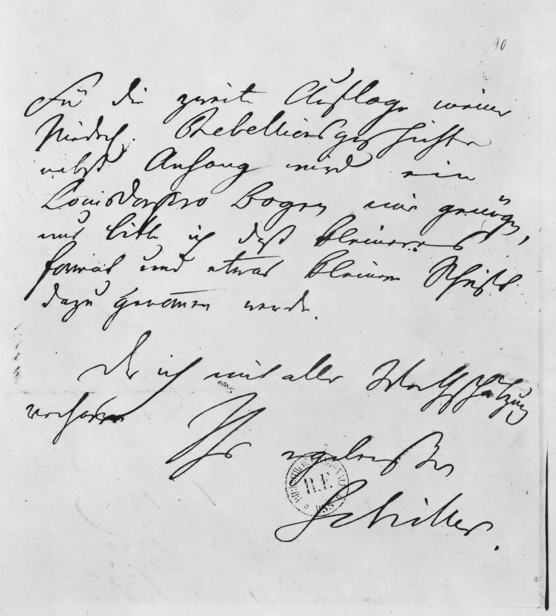 Stránka textu s jeho podpisem od Friedrich Schiller