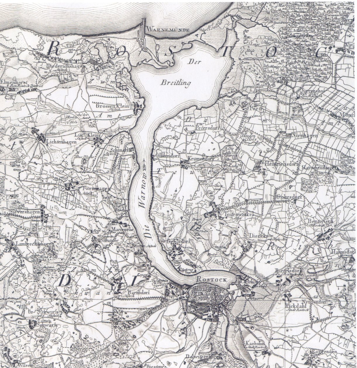 Mapa Rostocku 1788 od Friedrich Wilhelm Karl von Schmettau