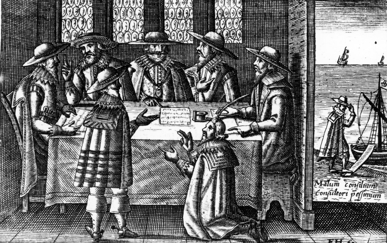 Stafford clearing him-selfie, ilustrace z „Vděčné vzpomínky na Boží milosrdenství“ od George Carletona, vydané v roce 1627 od Friedrich van Hulsen