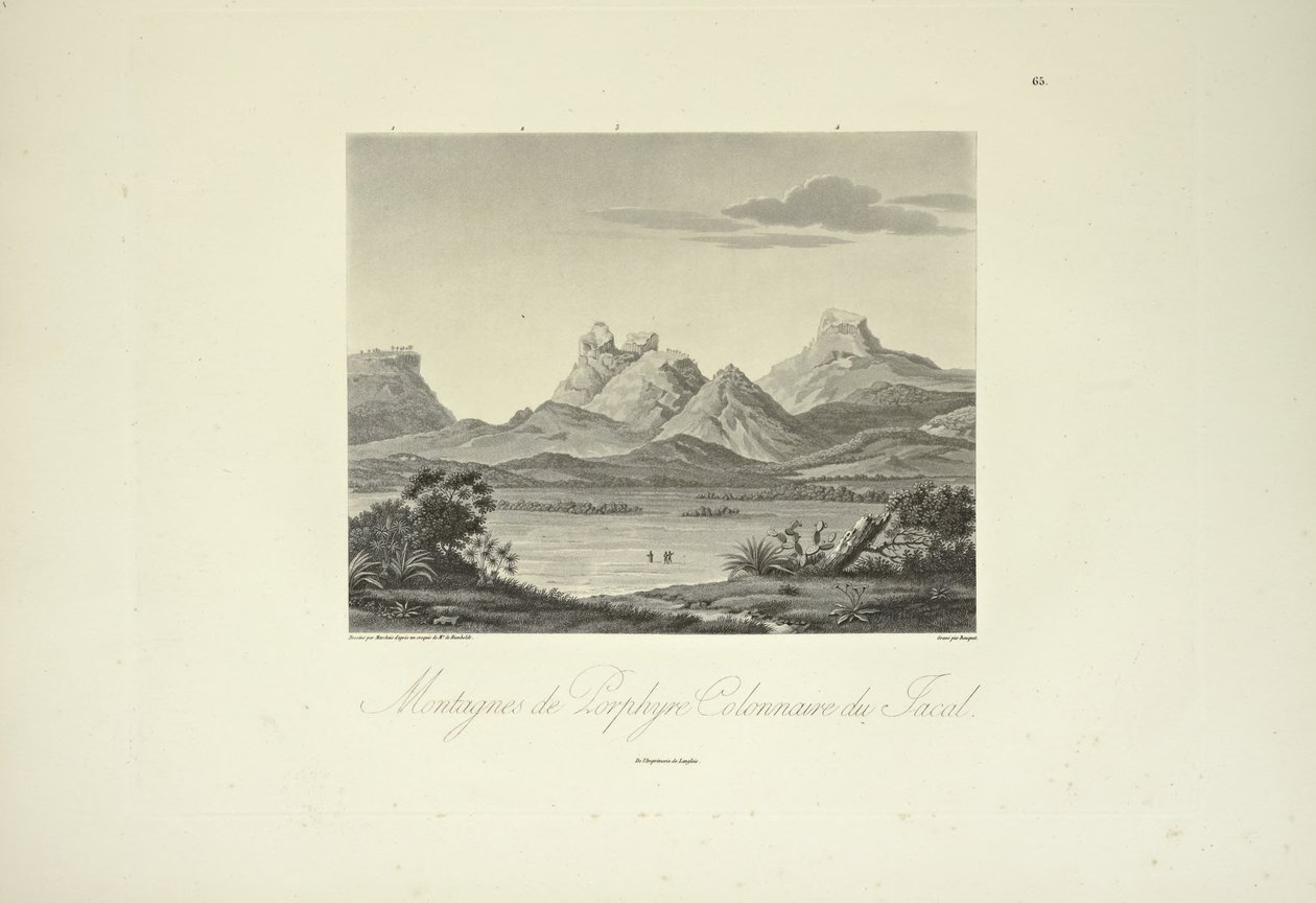 Mountains of Columnar Porphyry, Jacal, kreslil Marchais, ryl Bouquet, ilustrace z „Pohledy na Kordillery a pomníky domorodých národů Ameriky“ od Alexandra von Humboldta a Aime Bonpland od Friedrich Alexander Baron von (after) Humboldt