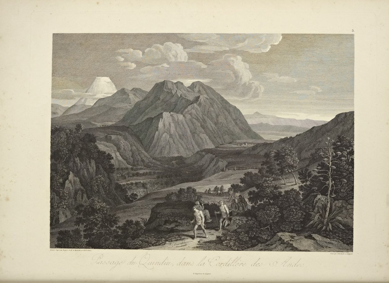 Průchod Quindiu, v Kordillerách And, kreslil Koch, ilustrace z „Pohledy na Kordillery a památky domorodých národů Ameriky“ od Alexandra von Humboldta a Aime Bonpland od Friedrich Alexander Baron von (after) Humboldt