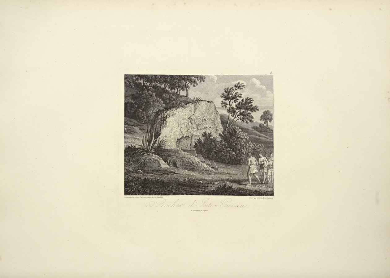 Skála Inti-Guaicu, kreslil Koch, ryl Dutterhoffer, ilustrace z „Pohledy na Kordillery a památky domorodých národů Ameriky“ od Alexandra von Humboldta a Aime Bonpland od Friedrich Alexander Baron von (after) Humboldt