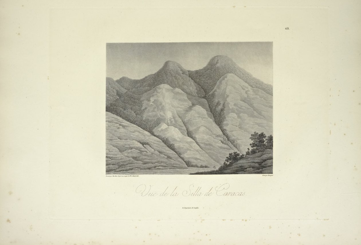 Pohled na Silla de Caracas, kreslil Marchais, ryl Bouquet, ilustrace z „Pohledy na Kordillery a památky domorodých národů Ameriky“ od Alexandra von Humboldta a Aime Bonpland od Friedrich Alexander Baron von (after) Humboldt