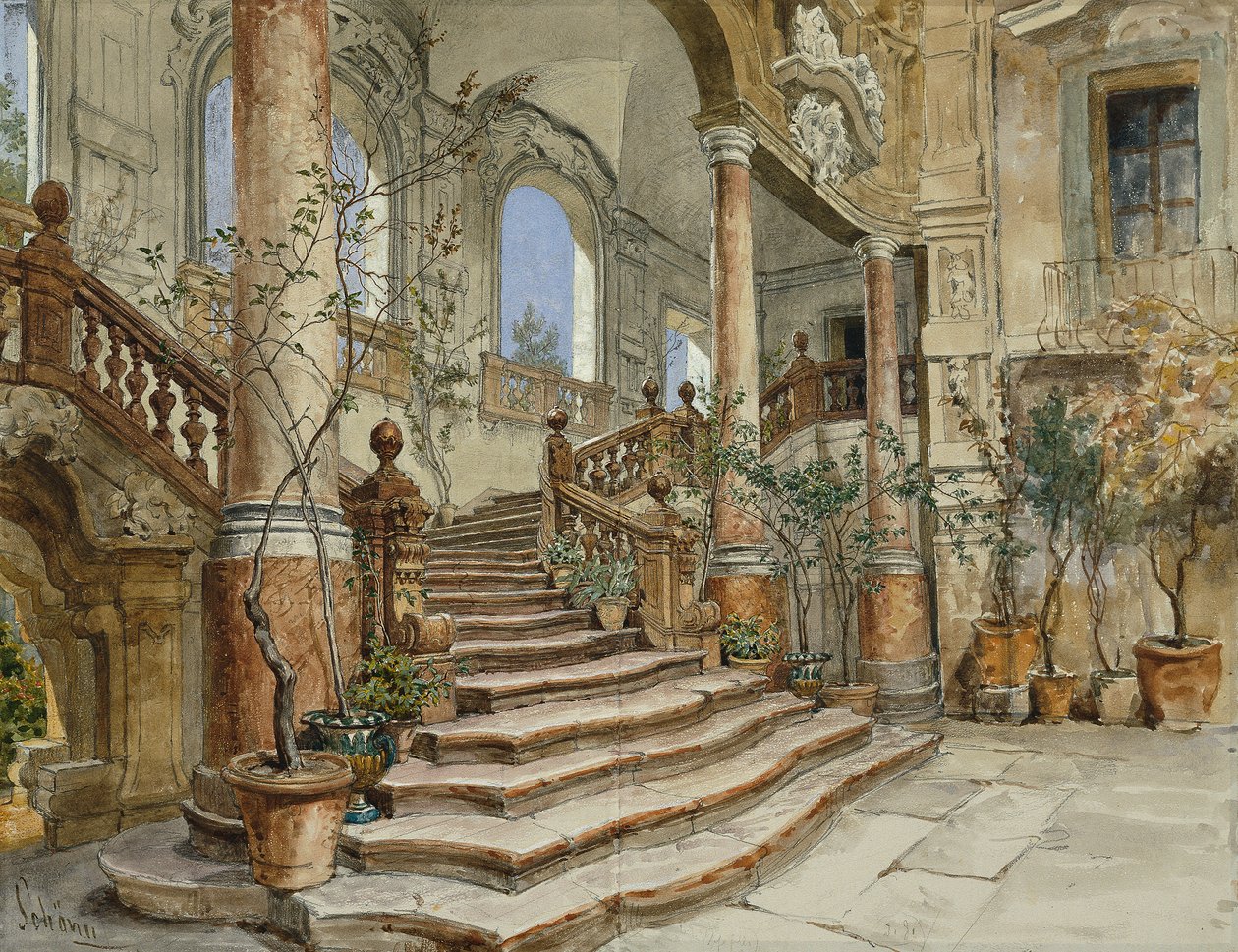 Marmortreppen Palazzo Bonagia v Palermu od Friedrich Alois Schönn
