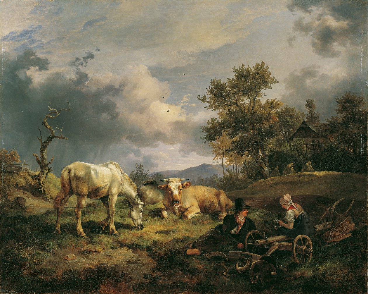 Mladý rolnický pár odpočívá v poli od Friedrich August Mathias Gauermann