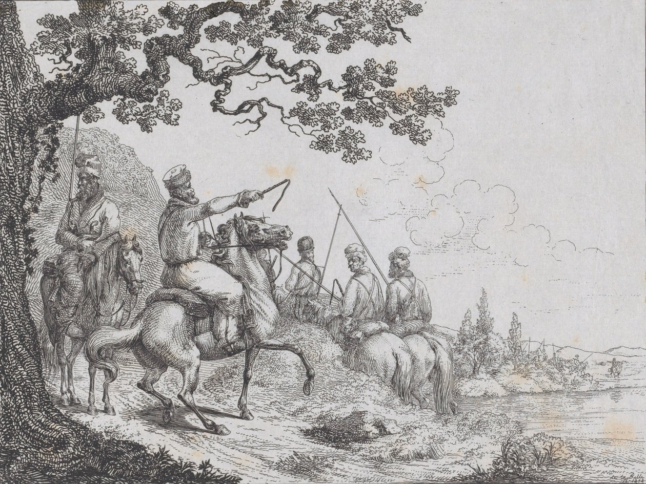 Kozáci jedoucí po břehu řeky, 1814. od Friedrich August de La Belle