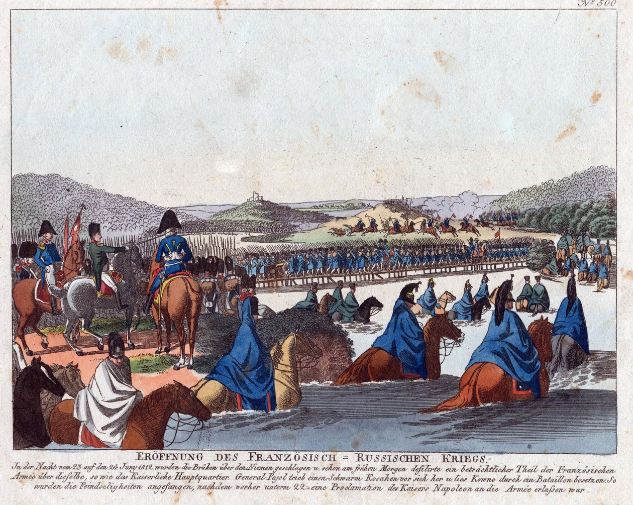 Začátek francouzské invaze do Ruska - Campe, August Friedrich Andreas (1777-1846) - Lept, akvarel - 20,5x26,2 - Soukromá sbírka od Friedrich Campe